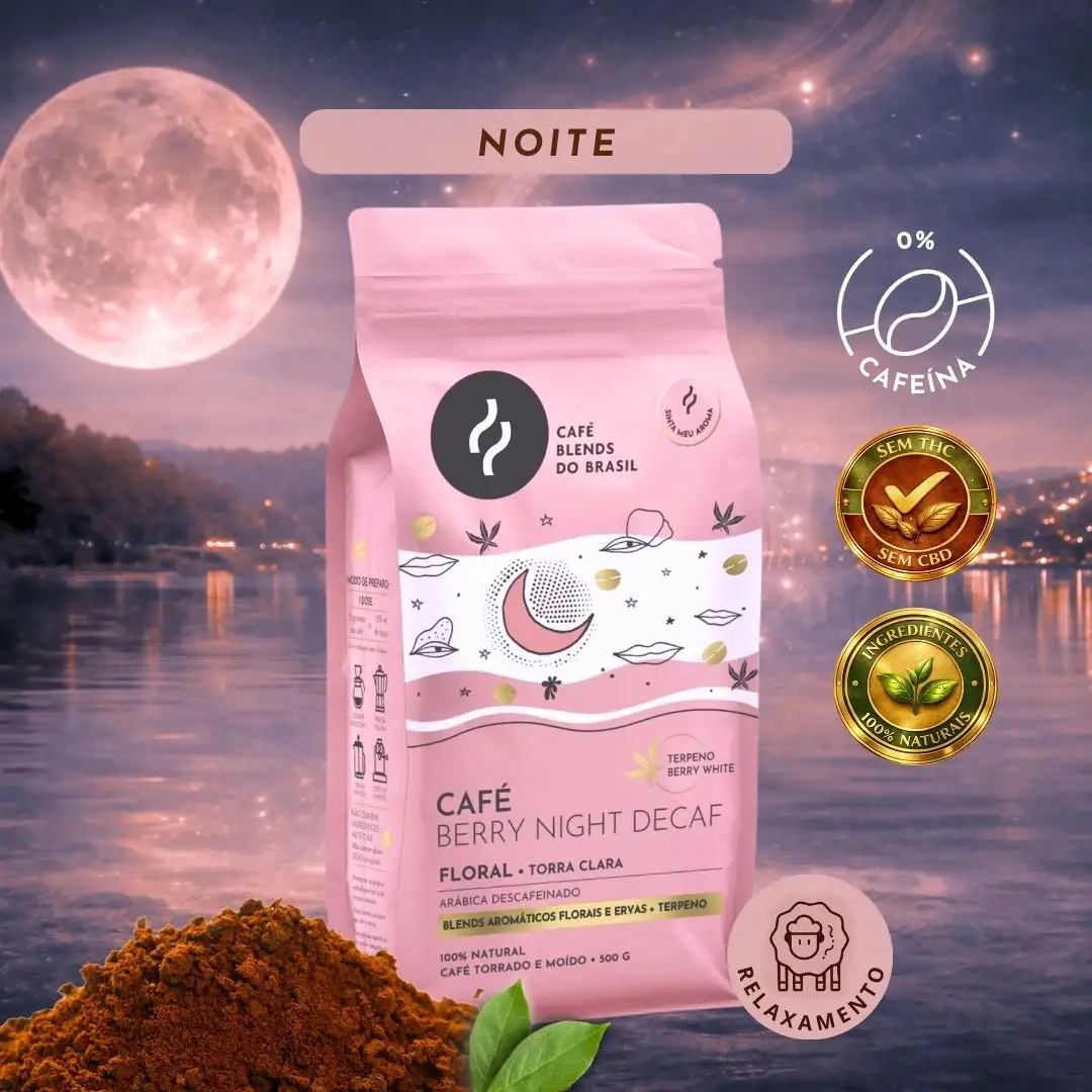 CBDBR Café Sensorial NOITE Descafeinado - Berry Night Moído 500g - Cacau e Nozes + Terpeno Berry White
