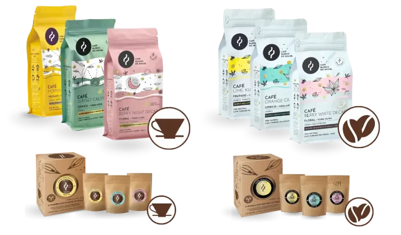 Produto com alto valor percebido. Linha CBD.BR e linha Jamay Café, moído e grãos.