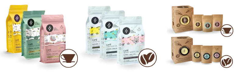 Produto com alto valor percebido. Linha CBD.BR e linha Jamay Café, moído e grãos.